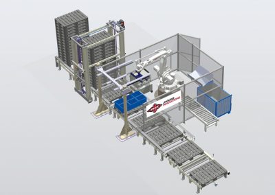 Depalettierung von KLTs von Palette auf Fördertechnik 